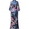 imageBABEYOND Womens Kimono Robe Long Satin Robes with Peacock and Blossoms Printed Kimono NightgownPrussian Blue