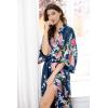 imageBABEYOND Womens Kimono Robe Long Satin Robes with Peacock and Blossoms Printed Kimono NightgownPrussian Blue