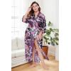 imageBABEYOND Womens Kimono Robe Long Satin Robes with Peacock and Blossoms Printed Kimono NightgownPurple