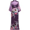 imageBABEYOND Womens Kimono Robe Long Satin Robes with Peacock and Blossoms Printed Kimono NightgownPurple
