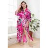 imageBABEYOND Womens Kimono Robe Long Satin Robes with Peacock and Blossoms Printed Kimono NightgownRose Red