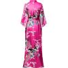imageBABEYOND Womens Kimono Robe Long Satin Robes with Peacock and Blossoms Printed Kimono NightgownRose Red