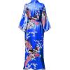 imageBABEYOND Womens Kimono Robe Long Satin Robes with Peacock and Blossoms Printed Kimono NightgownRoyal Blue