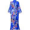 imageBABEYOND Womens Kimono Robe Long Satin Robes with Peacock and Blossoms Printed Kimono NightgownRoyal Blue