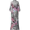 imageBABEYOND Womens Kimono Robe Long Satin Robes with Peacock and Blossoms Printed Kimono NightgownSilver Gray