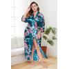 imageBABEYOND Womens Kimono Robe Long Satin Robes with Peacock and Blossoms Printed Kimono NightgownTurquoise