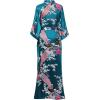 imageBABEYOND Womens Kimono Robe Long Satin Robes with Peacock and Blossoms Printed Kimono NightgownTurquoise