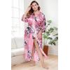 imageBABEYOND Womens Kimono Robe Long Satin Robes with Peacock and Blossoms Printed Kimono NightgownWatermelonred
