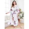 imageBABEYOND Womens Kimono Robe Long Satin Robes with Peacock and Blossoms Printed Kimono NightgownWhite