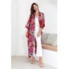 imageBABEYOND Womens Kimono Robe Long Satin Robes with Peacock and Blossoms Printed Kimono NightgownWinered
