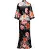 imageBABEYOND Womens Kimono Robe Long Satin Silky Floral Lightweight Bridesmaid Wedding Bachelorette Party RobeBlack