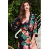 imageBABEYOND Womens Kimono Robe Long Satin Silky Floral Lightweight Bridesmaid Wedding Bachelorette Party RobeBlack