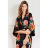 imageBABEYOND Womens Kimono Robe Long Satin Silky Floral Lightweight Bridesmaid Wedding Bachelorette Party RobeBlack