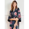 imageBABEYOND Womens Kimono Robe Long Satin Silky Floral Lightweight Bridesmaid Wedding Bachelorette Party RobeBlue