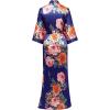 imageBABEYOND Womens Kimono Robe Long Satin Silky Floral Lightweight Bridesmaid Wedding Bachelorette Party RobeNavy Blue