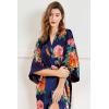 imageBABEYOND Womens Kimono Robe Long Satin Silky Floral Lightweight Bridesmaid Wedding Bachelorette Party RobeNavy Blue