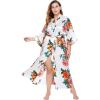 imageBABEYOND Womens Kimono Robe Long Satin Silky Floral Lightweight Bridesmaid Wedding Bachelorette Party RobeWhite