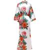 imageBABEYOND Womens Kimono Robe Long Satin Silky Floral Lightweight Bridesmaid Wedding Bachelorette Party RobeWhite