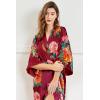 imageBABEYOND Womens Kimono Robe Long Satin Silky Floral Lightweight Bridesmaid Wedding Bachelorette Party RobeWine Red