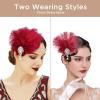 imageBABEYOND Womens Ostrish Feather Crystal Teal Headband Wedding Bridal Feather Headband Flapper Headpiece 1920sWine Red
