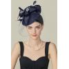 imageBABEYOND Womens Pillbox Fascinator Hat Kentucky Feather Derby Tea Party Headpiece with Veil for Cocktail CostumeNavy Blue