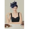 imageBABEYOND Womens Pillbox Fascinator Hat Kentucky Feather Derby Tea Party Headpiece with Veil for Cocktail CostumeNavy Blue