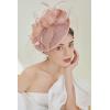 imageBABEYOND Womens Pillbox Fascinator Hat Kentucky Feather Derby Tea Party Headpiece with Veil for Cocktail CostumeNude Pink