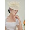 imageBABEYOND Womens Pillbox Fascinator Hat Kentucky Feather Derby Tea Party Headpiece with Veil for Cocktail CostumeOffwhite