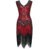 imageBABEYOND Womens Plus Size Flapper Dresses 1920s V Neck Beaded Fringed Great Gatsby DressRed