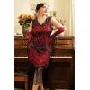 imageBABEYOND Womens Plus Size Flapper Dresses 1920s V Neck Beaded Fringed Great Gatsby DressRed