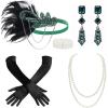 imageBABEYOND 1920s Accessories for Women  Flapper Feather Headband Headpiece for Women 20s Pearl Bracelet Necklace GlovesGreen