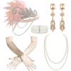 imageBABEYOND 1920s Accessories for Women  Flapper Feather Headband Headpiece for Women 20s Pearl Bracelet Necklace GlovesNude Pink