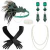 imageBABEYOND 1920s Accessories for Women  Flapper Feather Headband Headpiece for Women 20s Pearl Bracelet Necklace GlovesPeacock Green