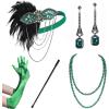 imageBABEYOND 1920s Flapper Accessories Gatsby Costume Accessories Set 20s Flapper Feather Headband Pearl Necklace GlovesGreen