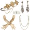 imageBABEYOND 1920s Flapper Accessories Gatsby Costume Accessories Set 20s Flapper Headband Pearl Necklace Gloves Plastic HolderGold