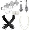 imageBABEYOND 1920s Flapper Accessories Gatsby Costume Accessories Set 20s Flapper Headband Pearl Necklace Gloves Plastic HolderSilver