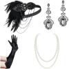 imageBABEYOND 1920s Flapper Accessories Set Gatsby Costume Accessories 20s Flapper Headband Pearl Necklace Gloves HolderSet10