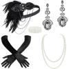 imageBABEYOND 1920s Flapper Accessories Set Gatsby Costume Accessories 20s Flapper Headband Pearl Necklace Gloves HolderSet47