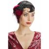 imageBABEYOND 1920s Flapper Headband Feather Beaded Headpiece Roaring 20s Great Gatsby Hair Accessory for Party BlackBlack Red