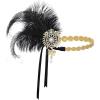imageBABEYOND 1920s Flapper Headband Vintage Wedding Feather Headpiece 20s Great Gatsby Hair Accessories with PearlBblack Gold