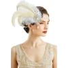imageBABEYOND 1920s Flapper Headband Vintage Wedding Feather Headpiece 20s Great Gatsby Hair Accessories with PearlWhite