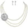 imageBABEYOND 1920s Gatsby Pearl Necklace Vintage Bridal Pearl Necklace Earrings Jewelry Set Multilayer Imitation Pearl Necklace with BroochStyle 3