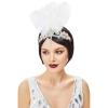 imageBABEYOND 1920s Headpiece Flapper Headband  Roaring 20s Crystal Showgirl Hair Band Great Gatsby Headband with FeatherWhite