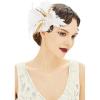 imageBABEYOND 1920s Headpiece Flapper Headband  Roaring 20s Sequined Showgirl Hair Band with FeatherWhite