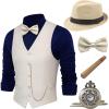 imageBABEYOND 1920s Mens Costume Gatsby Gangster Costume Accessories Set For Men Vintage Vest Bowtie Pocket Watch ArmbandsBeige