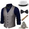 imageBABEYOND 1920s Mens Costume Gatsby Gangster Costume Accessories Set For Men Vintage Vest Bowtie Pocket Watch ArmbandsGray