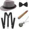 imageBABEYOND 1920s Mens Gatsby Gangster Accessories Set Panama Hat Suspender Bow TieGray Set