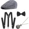 imageBABEYOND 1920s Mens Gatsby Gangster Costume Accessories Set 30s Manhattan Fedora Hat Bow Tie SuspendersSet12