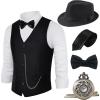 imageBABEYOND 1920s Mens Gatsby Gangster Vest Costume Accessories Set Fedora HatBlack