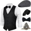 imageBABEYOND 1920s Mens Gatsby Gangster Vest Costume Accessories Set Fedora HatXblack Stripe
